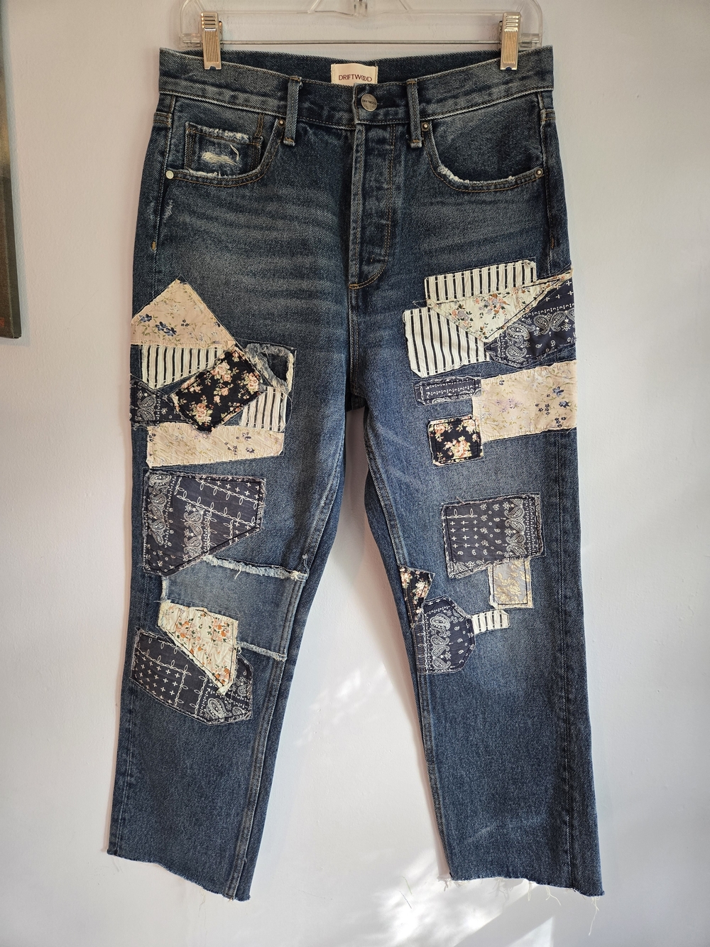 DRIFTWOOD Jordie Patchwork Mom Jean Raw Hem Boho Western Festival Sz 27 Sundance